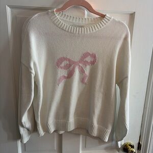 Hollister White Sweater with Pink Bow